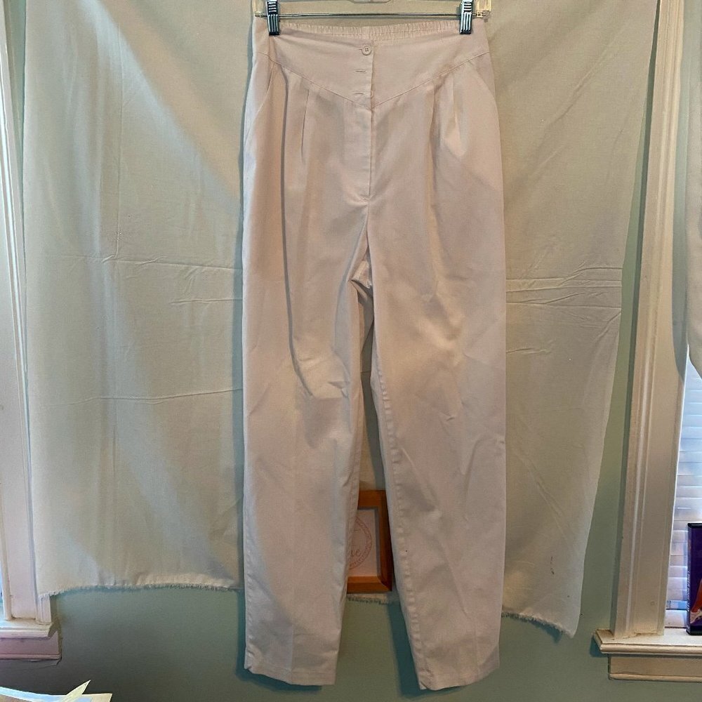 Nwot Basic White Zip 3 Button Elastic Pants - image 1